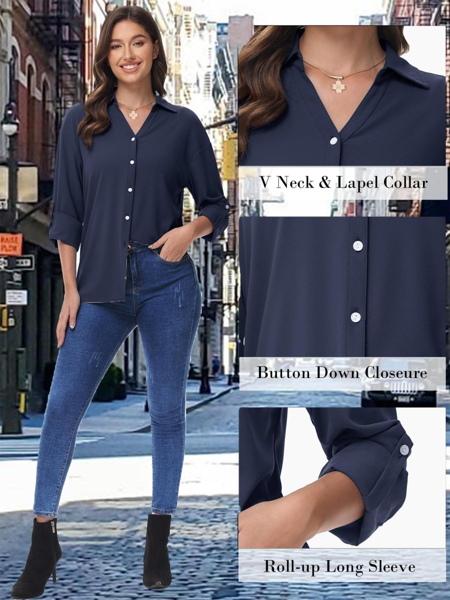 TACVASEN Navy Women's Summer Casual V-Neck Shirt