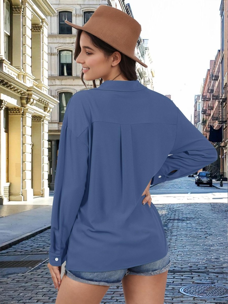 TACVASEN Blue Grey Women's Summer Casual V-Neck Shirt