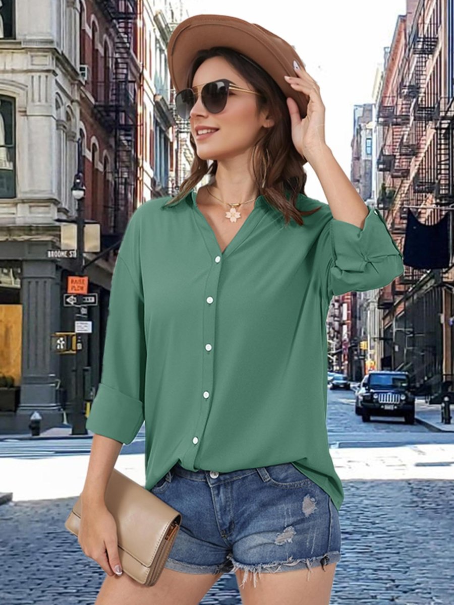 TACVASEN Fern Green Women's Summer Casual V-Neck Shirt