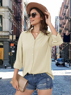 TACVASEN Light Apricot Women's Summer Casual V-Neck Shirt