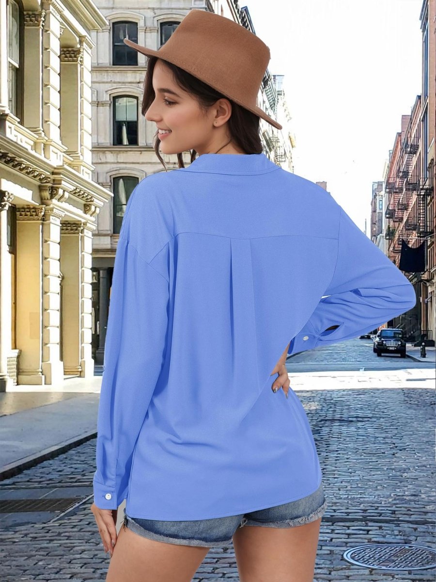 TACVASEN Light Blue Women's Summer Casual V-Neck Shirt
