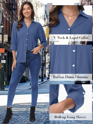 TACVASEN Blue Grey Women's Summer Casual V-Neck Shirt