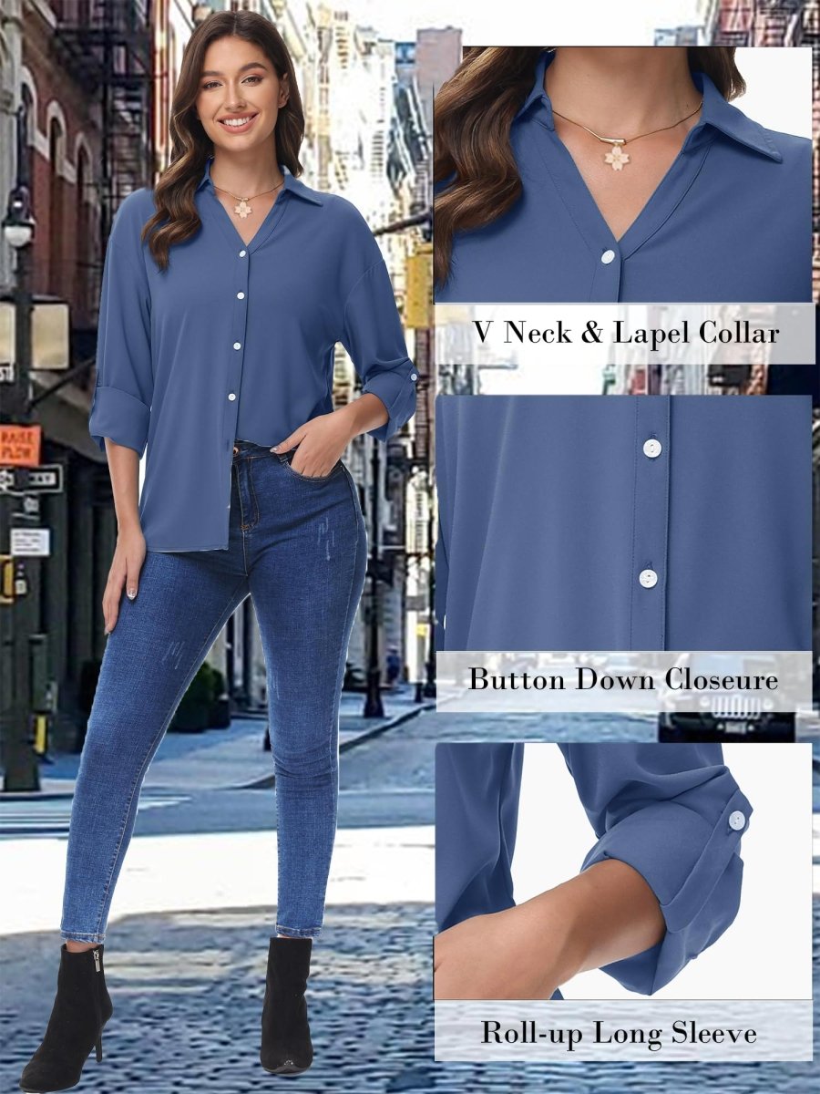 TACVASEN Blue Grey Women's Summer Casual V-Neck Shirt
