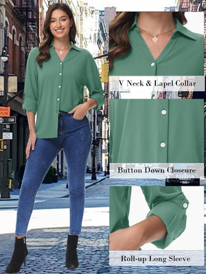 TACVASEN Fern Green Women's Summer Casual V-Neck Shirt