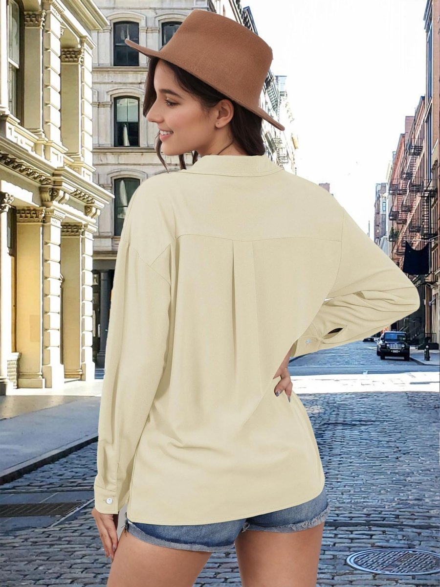 TACVASEN Light Apricot Women's Summer Casual V-Neck Shirt