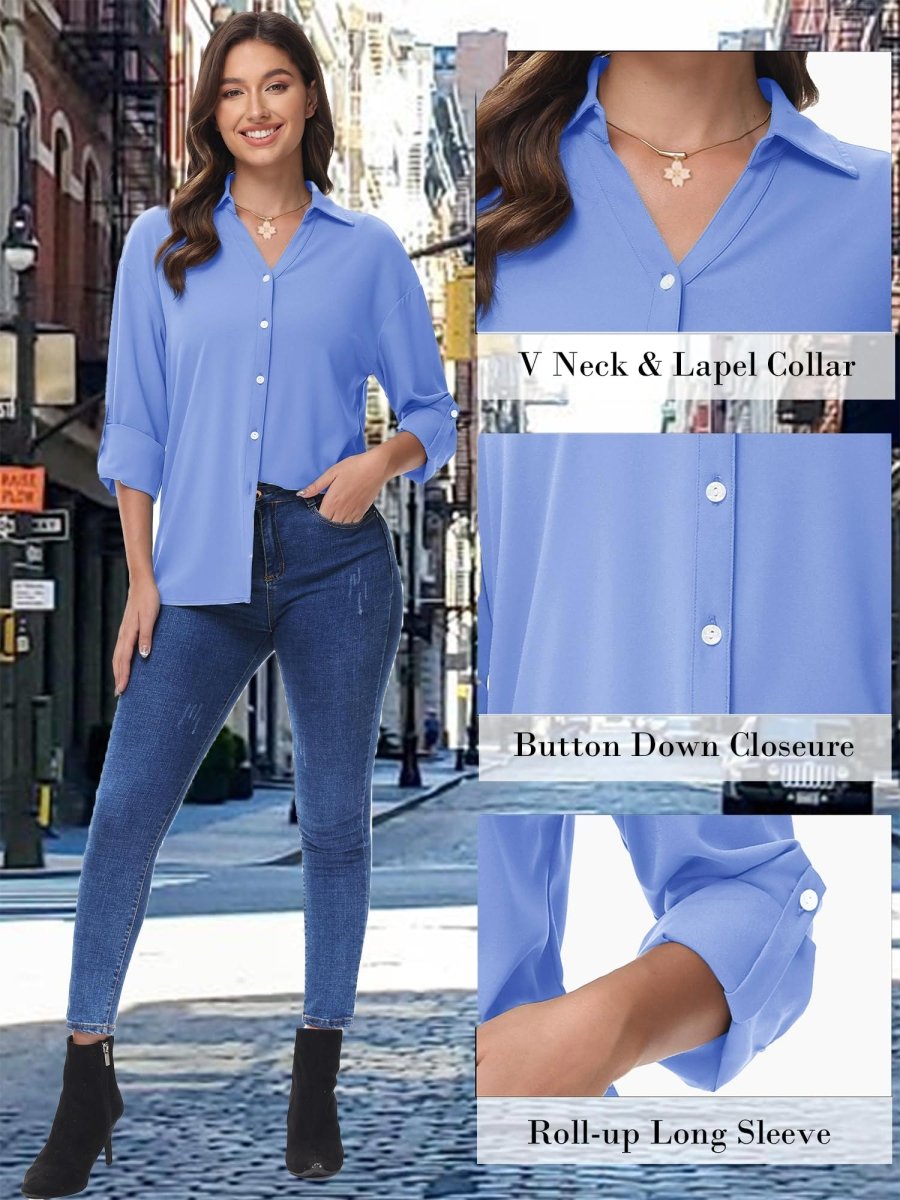 TACVASEN Light Blue Women's Summer Casual V-Neck Shirt