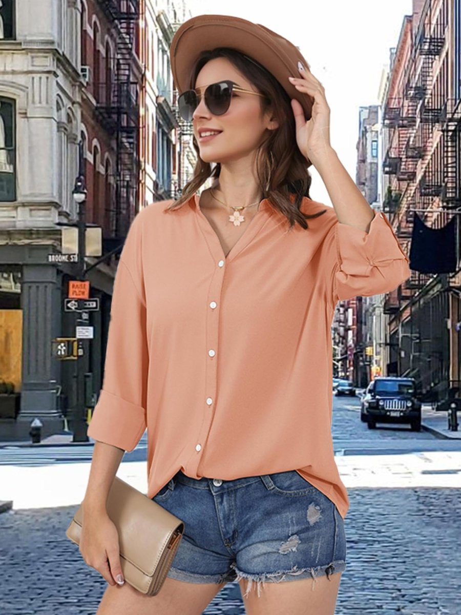 TACVASEN Apricot Women's Summer Casual V-Neck Shirt