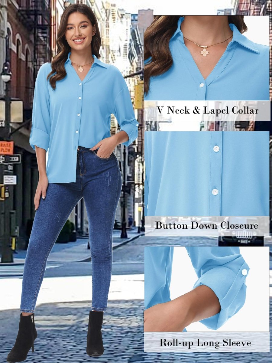 TACVASEN Sky Blue Women's Summer Casual V-Neck Shirt