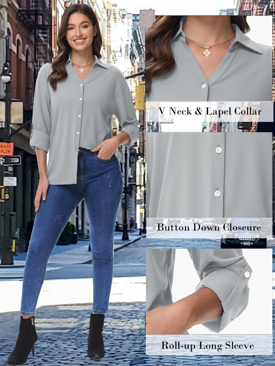 TACVASEN Light Grey Women's Summer Casual V-Neck Shirt