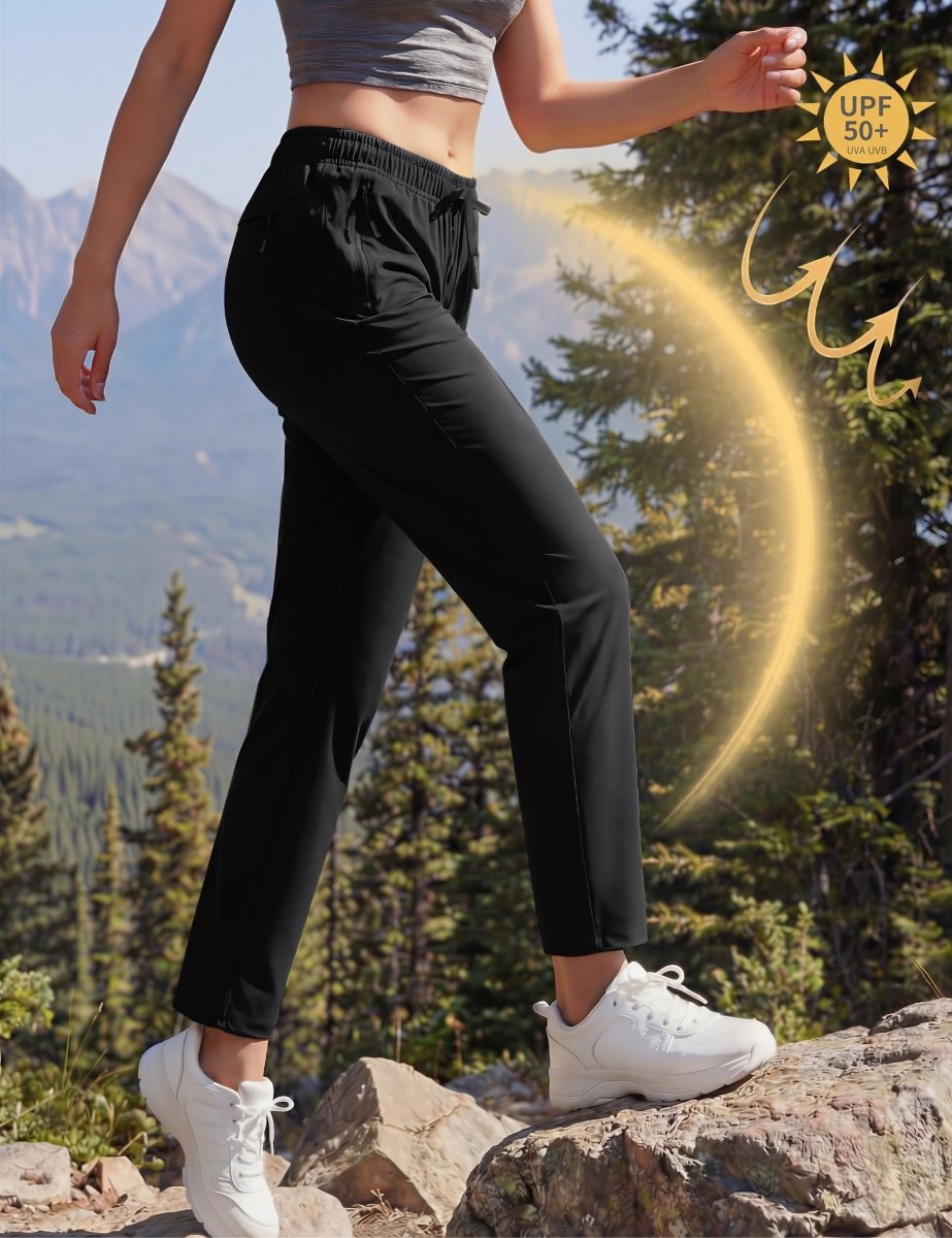 TACVASEN Black Women's UPF 50+ Lightweight Quick Dry Hiking Pants