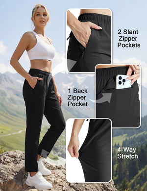 TACVASEN Black Women's UPF 50+ Lightweight Quick Dry Hiking Pants