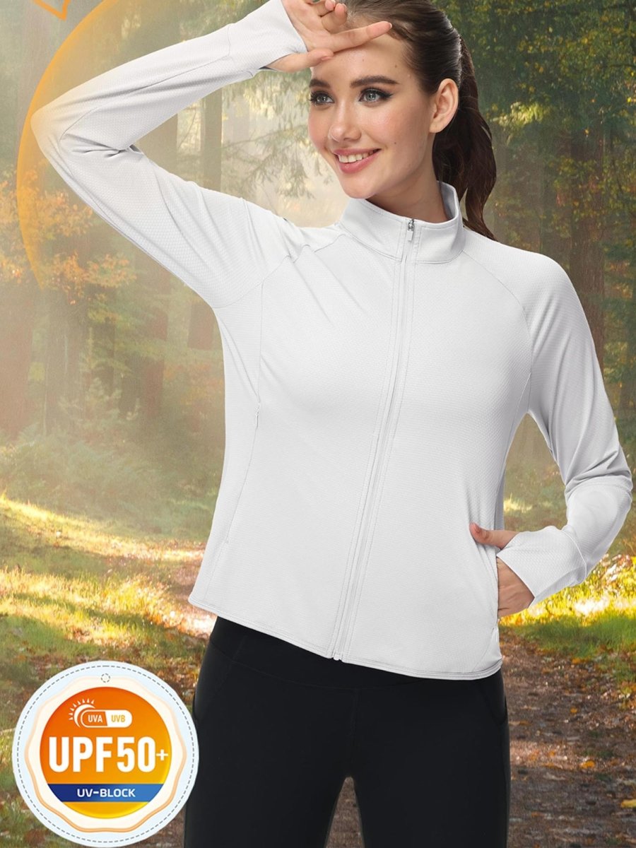 TACVASEN White Women's UPF 50+ Lightweight Zip Up Jackets