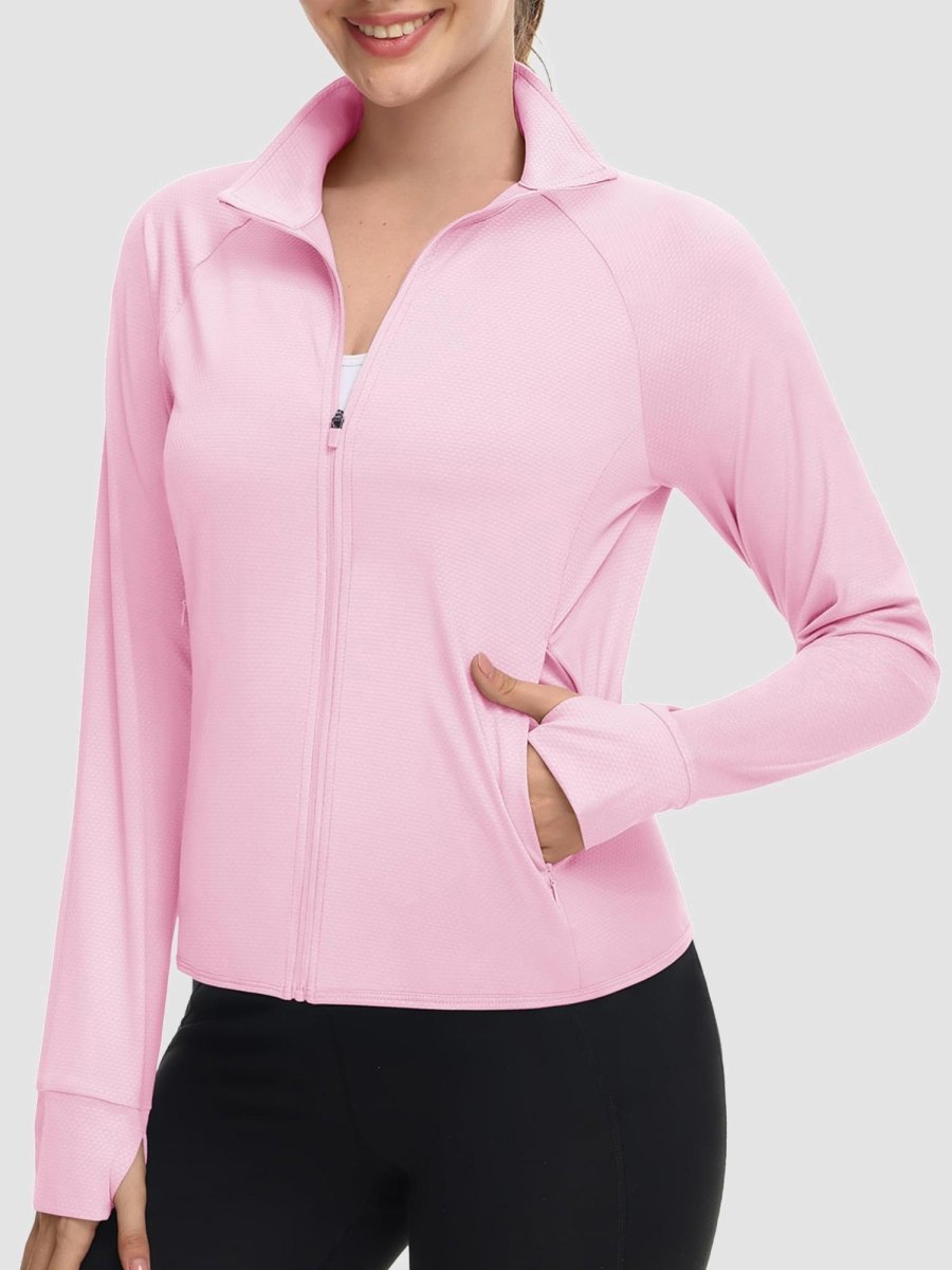 TACVASEN Light Pink Women's UPF 50+ Lightweight Zip Up Jackets