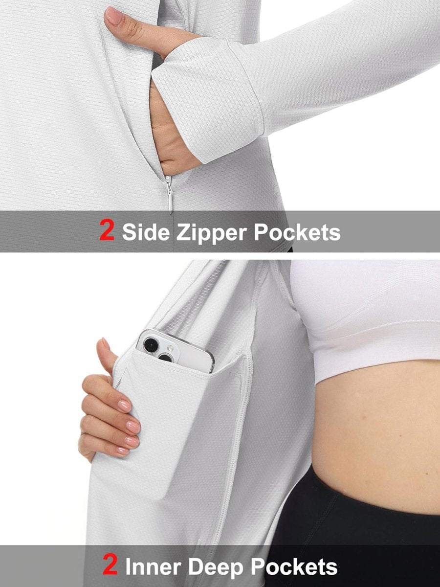 TACVASEN White Women's UPF 50+ Lightweight Zip Up Jackets