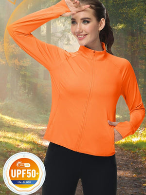 TACVASEN Fluorescent Orange Women's UPF 50+ Lightweight Zip Up Jackets