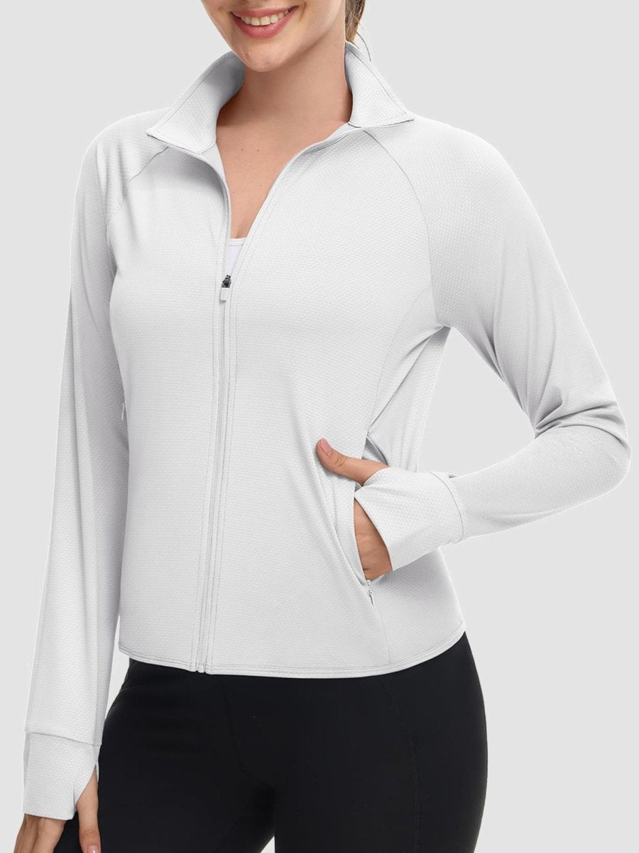 TACVASEN White Women's UPF 50+ Lightweight Zip Up Jackets