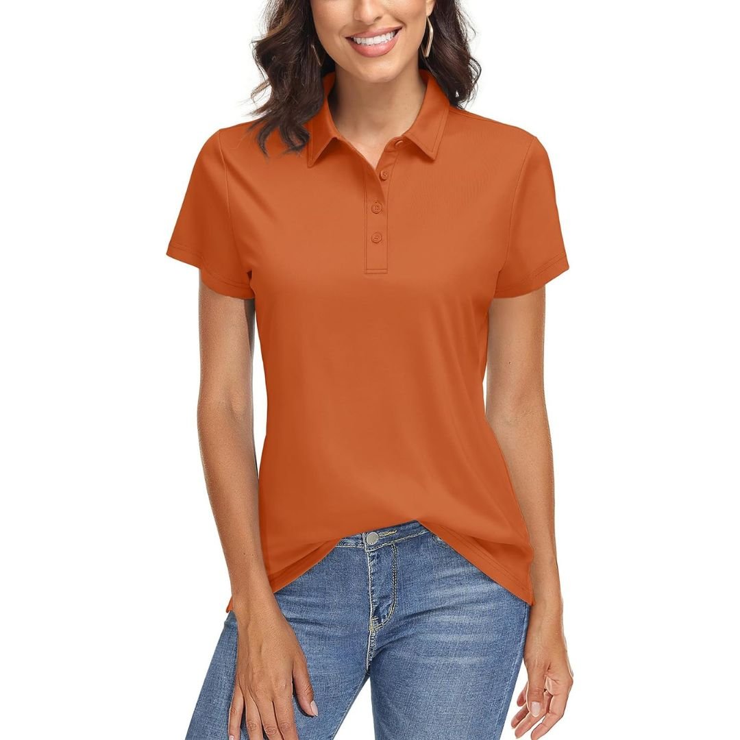 TACVASEN Dark Orange Women's UPF 50+ Sun Protection Golf Quick - Dry Polo Shirts
