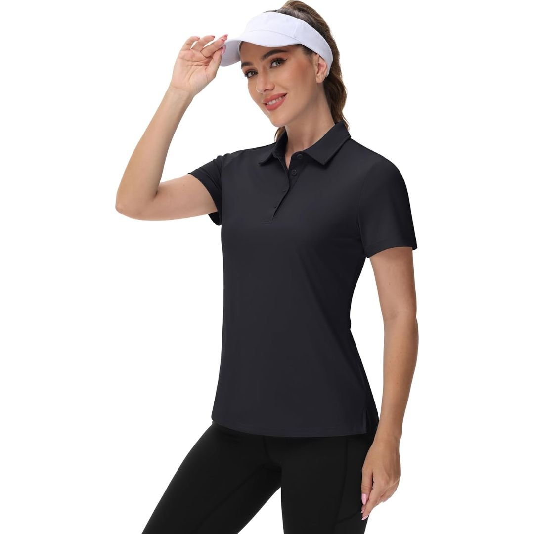 TACVASEN Black Women's UPF 50+ Sun Protection Golf Quick - Dry Polo Shirts