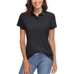 TACVASEN Black Women's UPF 50+ Sun Protection Golf Quick - Dry Polo Shirts