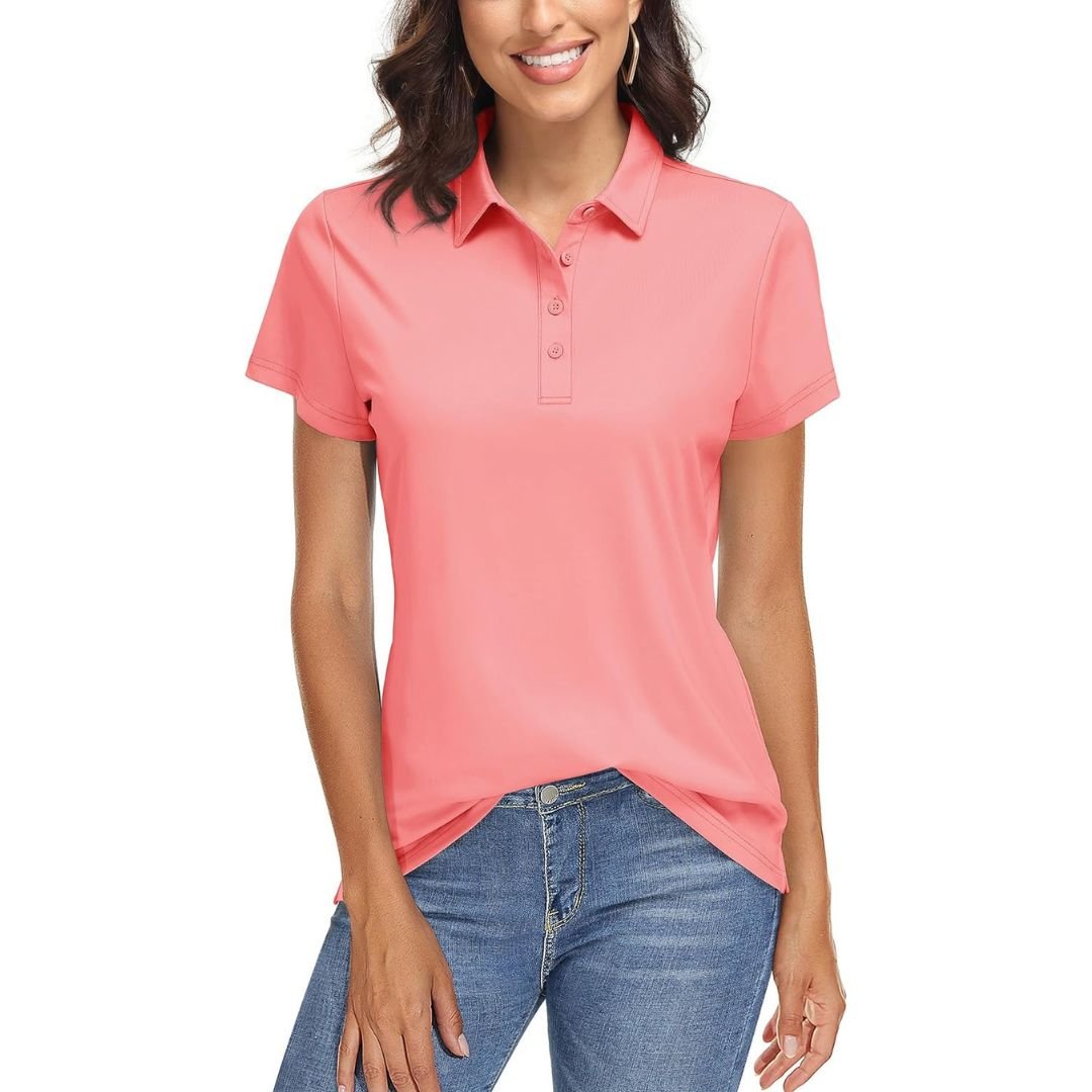 TACVASEN Pink Women's UPF 50+ Sun Protection Golf Quick - Dry Polo Shirts