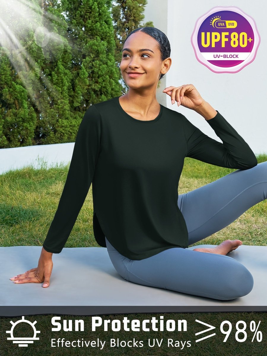 TACVASEN Black Women's UPF 80+ Breathable Lightweight Shirts