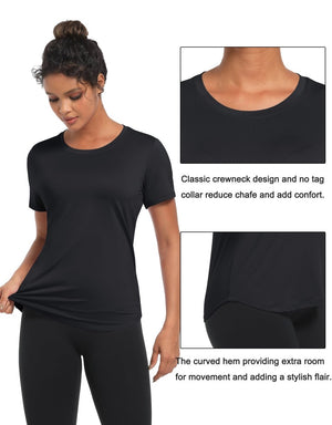 TACVASEN Black Women's UPF 80+ Sun Protection Workout Shirt