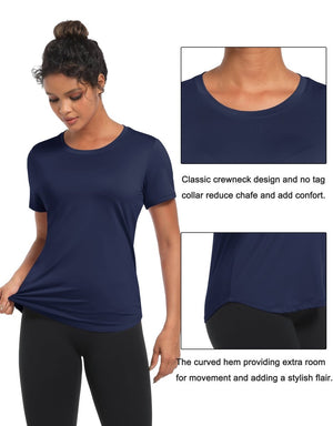 TACVASEN Navy Women's UPF 80+ Sun Protection Workout Shirt