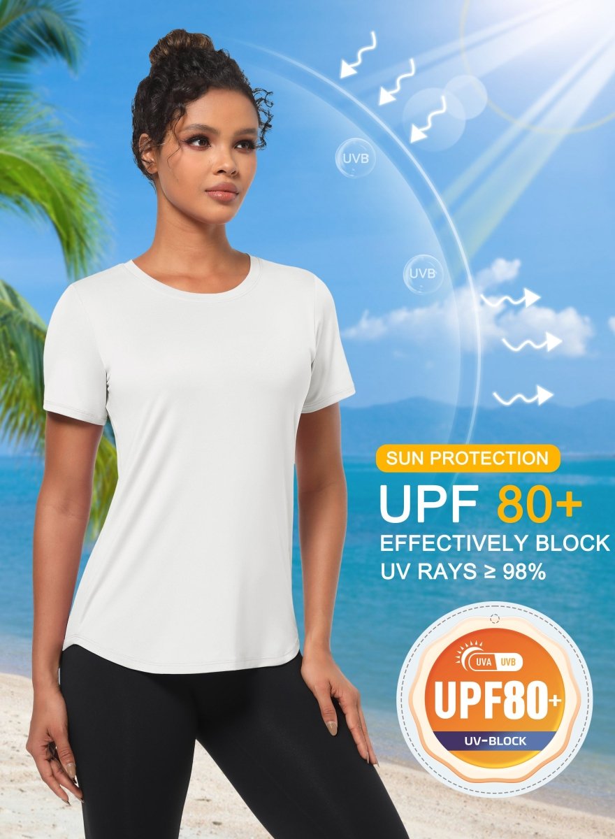 TACVASEN White Women's UPF 80+ Sun Protection Workout Shirt