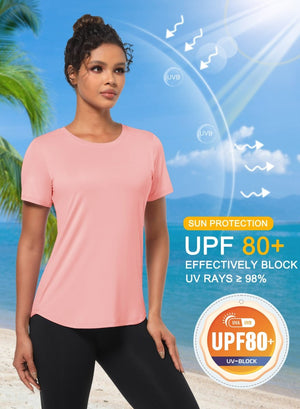TACVASEN Light Pink Women's UPF 80+ Sun Protection Workout Shirt