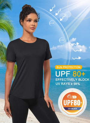 TACVASEN Black Women's UPF 80+ Sun Protection Workout Shirt