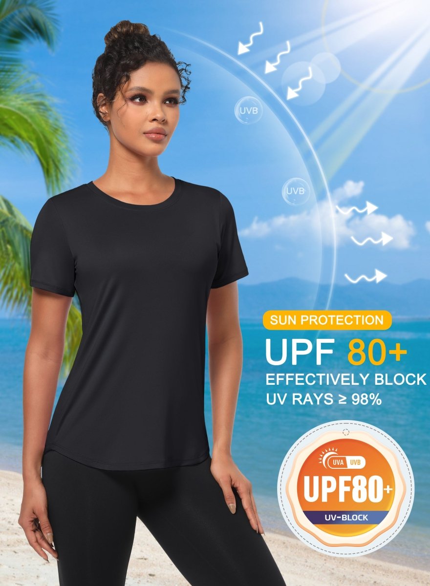 TACVASEN Black Women's UPF 80+ Sun Protection Workout Shirt