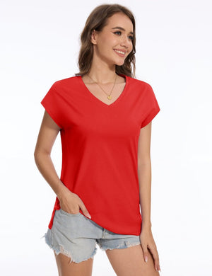 TACVASEN Tomato Women's V Neck Cap Sleeve Cotton T-Shirt
