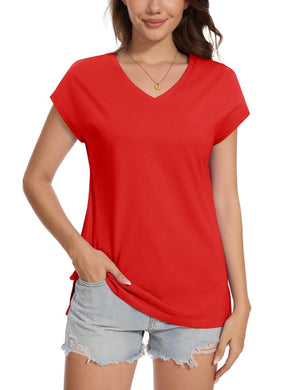TACVASEN Tomato Women's V Neck Cap Sleeve Cotton T-Shirt