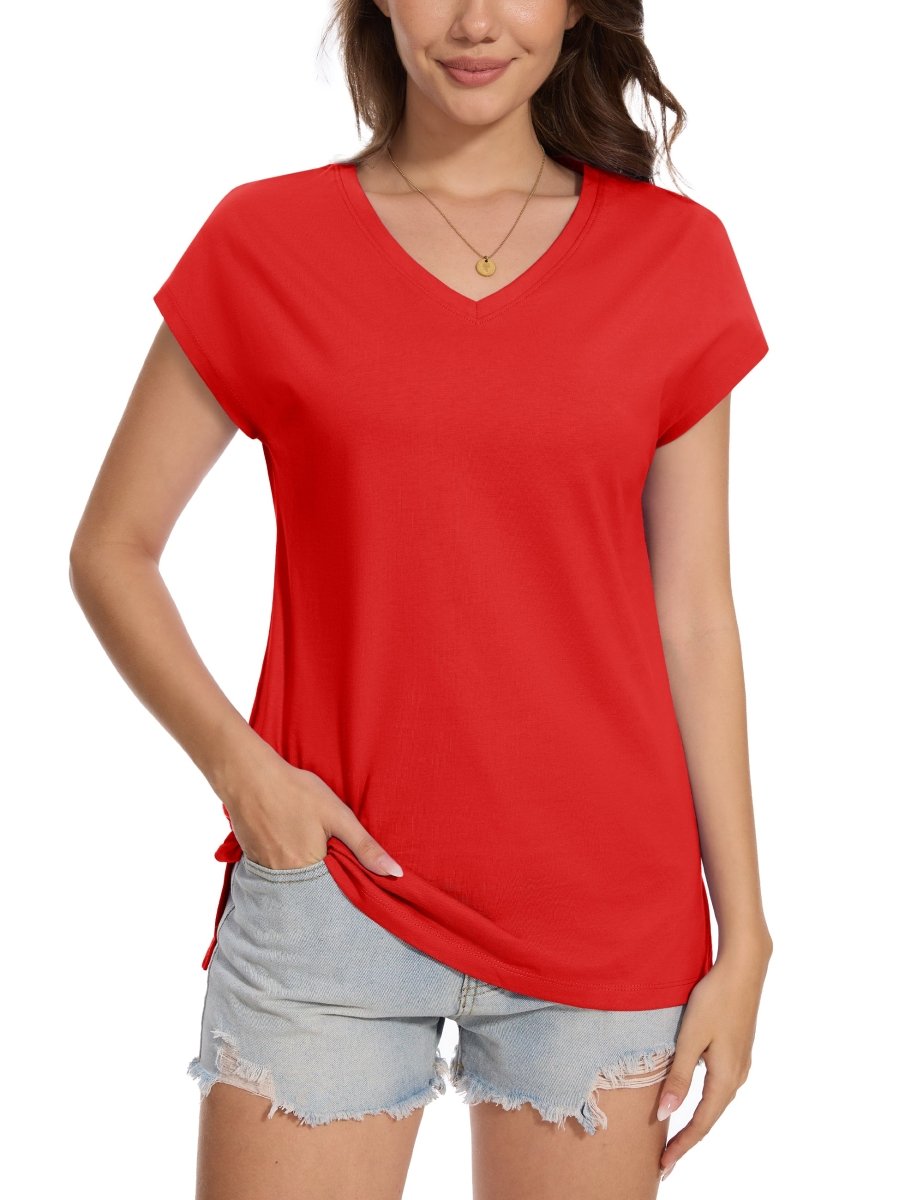 TACVASEN Tomato Women's V Neck Cap Sleeve Cotton T-Shirt