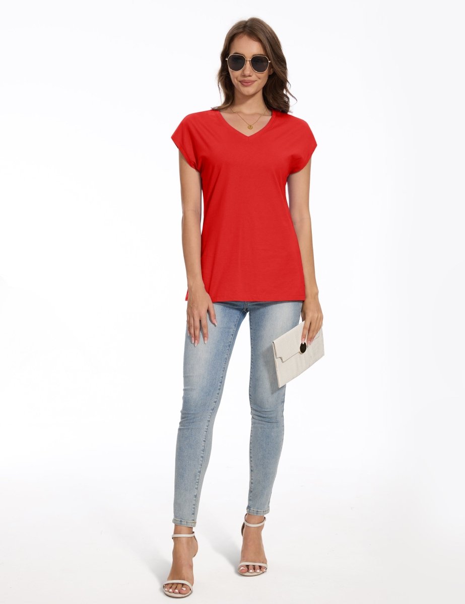 TACVASEN Tomato Women's V Neck Cap Sleeve Cotton T-Shirt