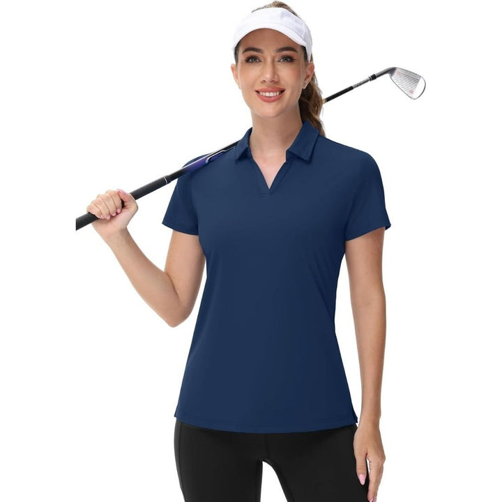 Womens V Neck Quick Dry UPF 50+ Golf Polo Shirt - Women's Shirts