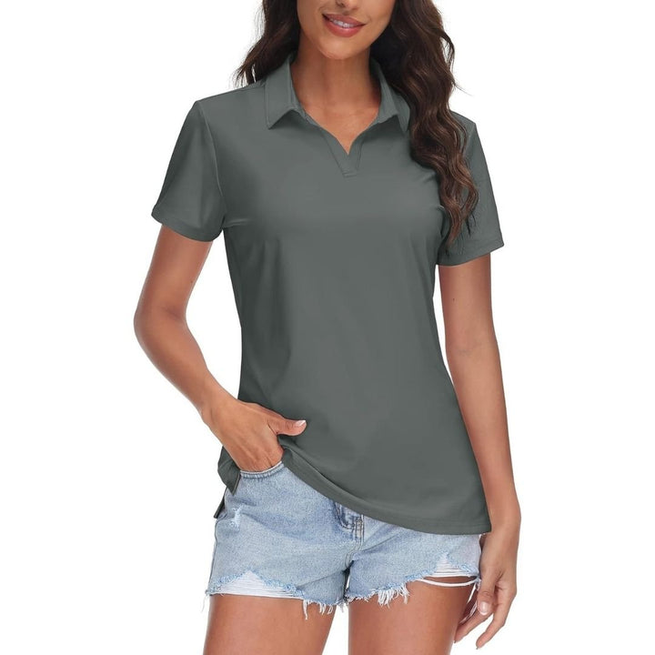 Womens V Neck Quick Dry UPF 50+ Golf Polo Shirt - Women's Shirts