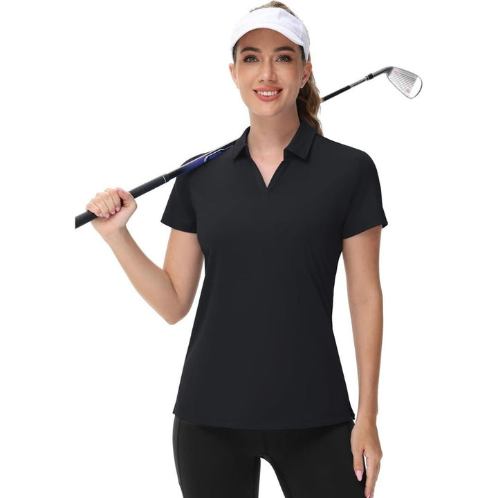 Womens V Neck Quick Dry UPF 50+ Golf Polo Shirt - Women's Shirts