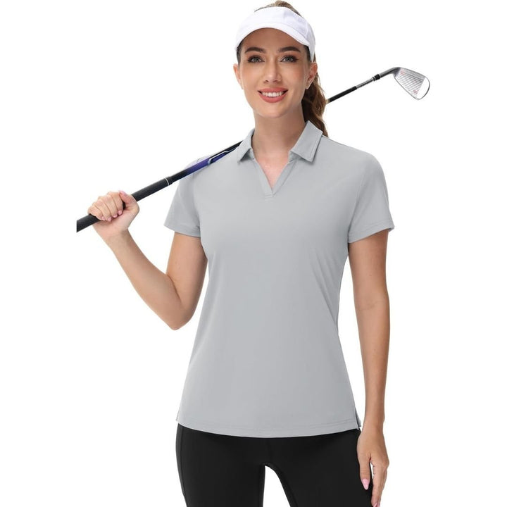 Womens V Neck Quick Dry UPF 50+ Golf Polo Shirt - Women's Shirts