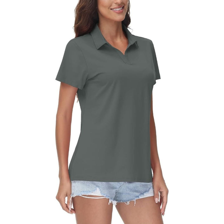 Womens V Neck Quick Dry UPF 50+ Golf Polo Shirt - Women's Shirts