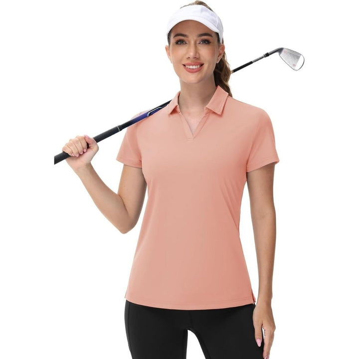 Womens V Neck Quick Dry UPF 50+ Golf Polo Shirt - Women's Shirts