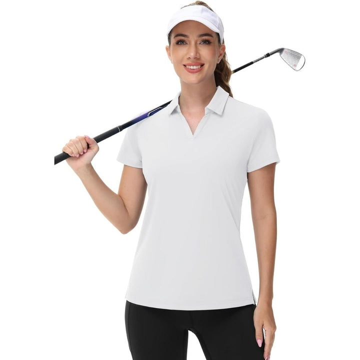 Womens V Neck Quick Dry UPF 50+ Golf Polo Shirt - Women's Shirts