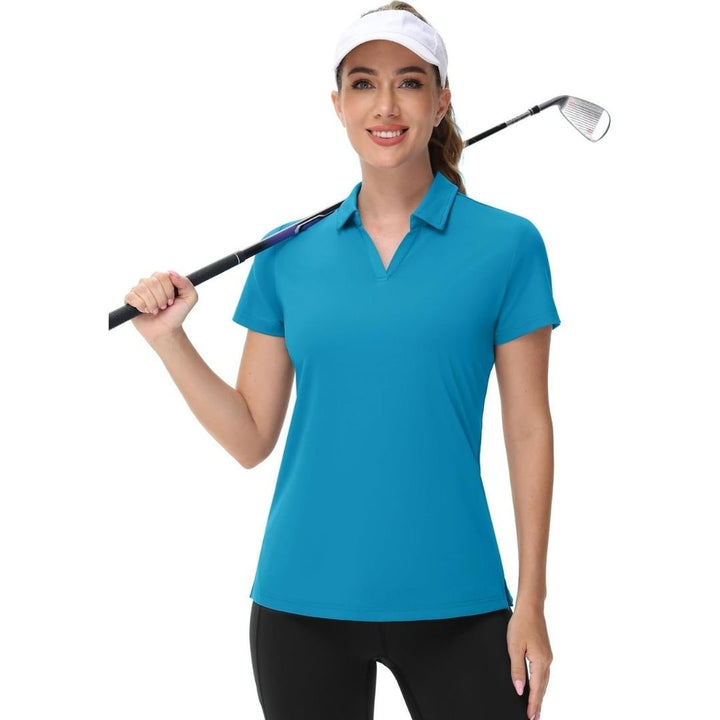 Womens V Neck Quick Dry UPF 50+ Golf Polo Shirt - Women's Shirts