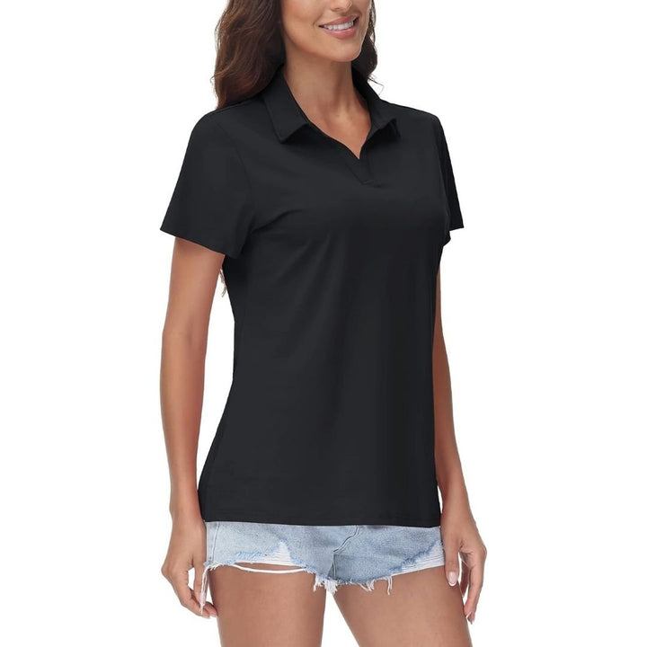 Womens V Neck Quick Dry UPF 50+ Golf Polo Shirt - Women's Shirts