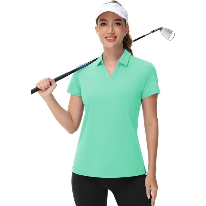 Womens V Neck Quick Dry UPF 50+ Golf Polo Shirt - Women's Shirts