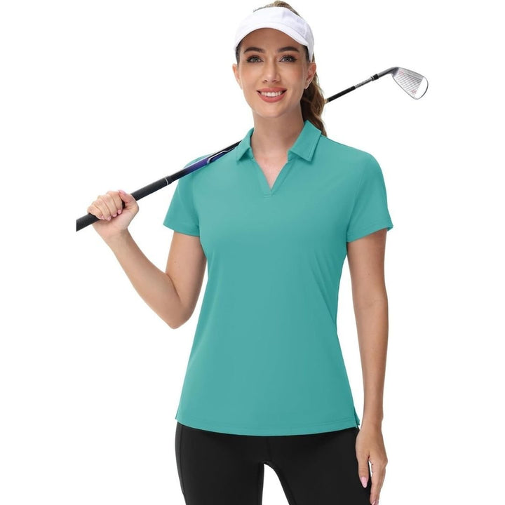 Womens V Neck Quick Dry UPF 50+ Golf Polo Shirt - Women's Shirts