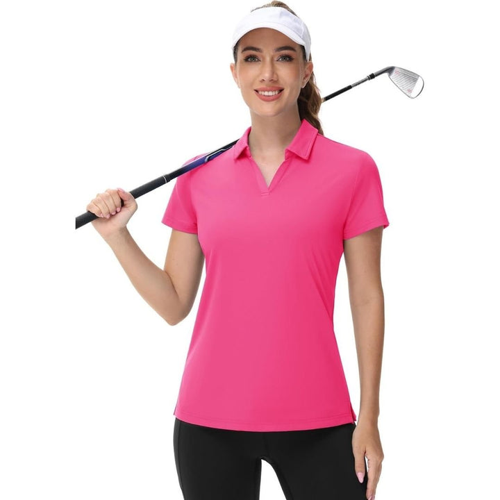 Womens V Neck Quick Dry UPF 50+ Golf Polo Shirt - Women's Shirts