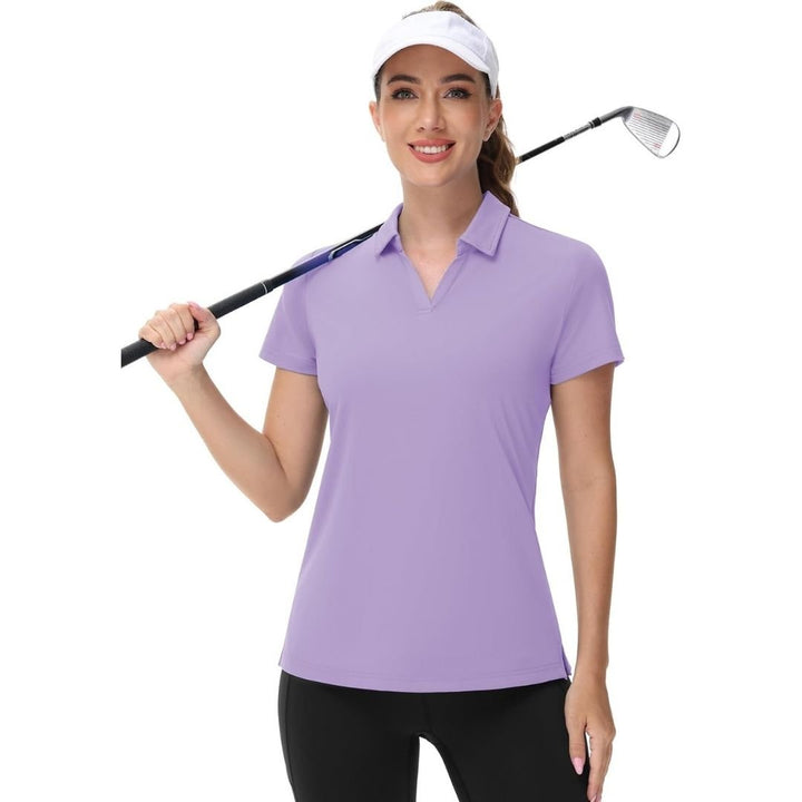 Womens V Neck Quick Dry UPF 50+ Golf Polo Shirt - Women's Shirts
