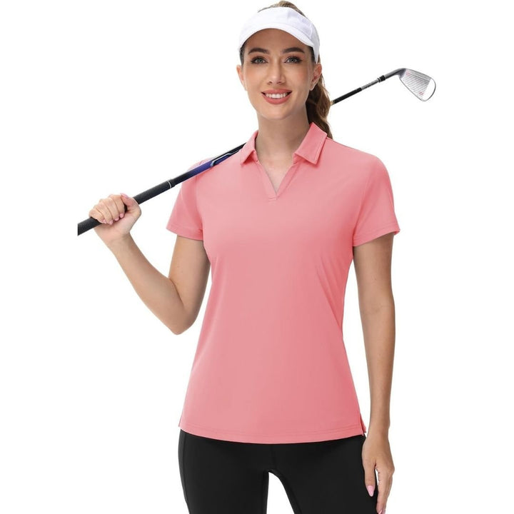 Womens V Neck Quick Dry UPF 50+ Golf Polo Shirt - Women's Shirts
