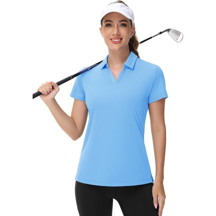 Womens V Neck Quick Dry UPF 50+ Golf Polo Shirt - Women's Shirts
